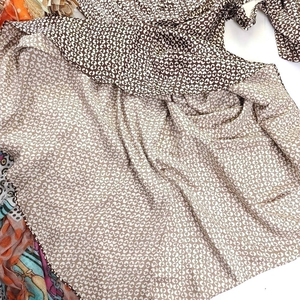 New A.P.N.Y. Brown White Patterned Satin Dress Sz 12 - Picture 14 of 16